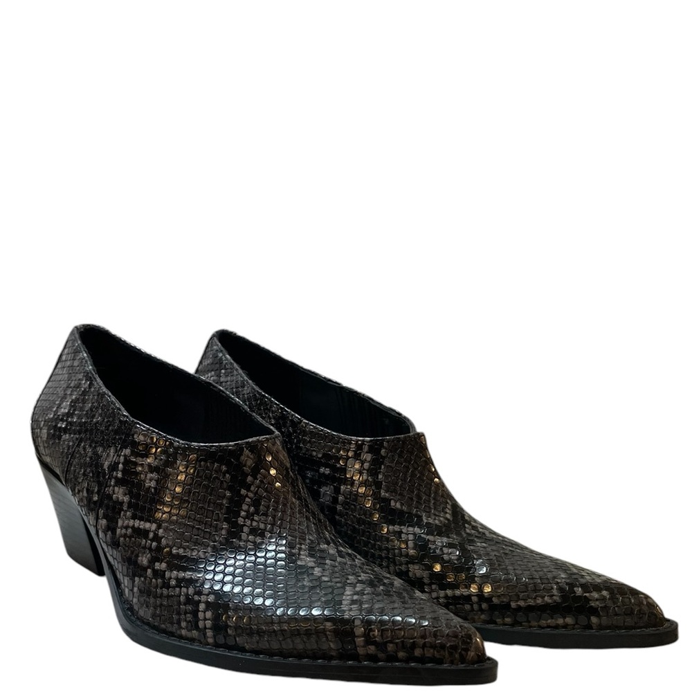 ZARA Gray/Black Snakeskin Print Shooties Shoes Booties Western Cowgirl - Size 38 - Picture 1 of 11